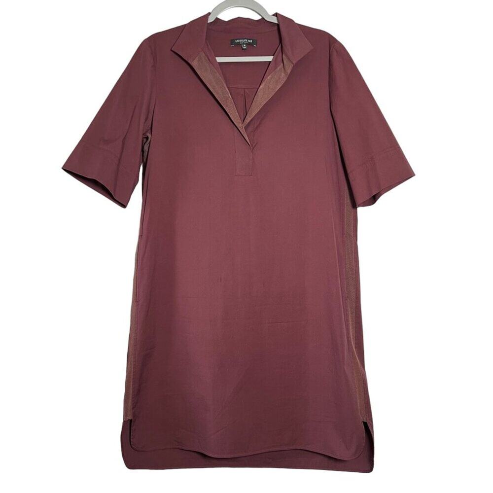 Lafayette 148 NY Shirt Dress SIZE M Burgundy Maroon Tunic Pockets